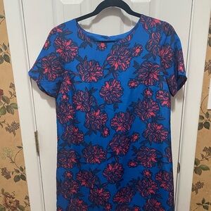 J. Crew Blue and Pink Floral Short Sleeve Dress
